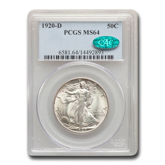 1920-D Walking Liberty Half Dollar MS-64 PCGS CAC 1920-D Walking Liberty Half Dollar MS-64 PCGS CAC